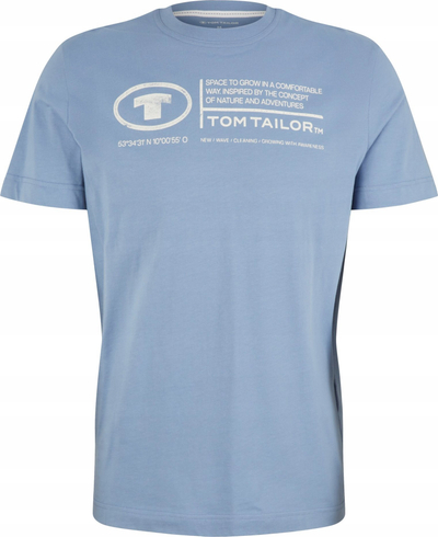 Bluzë burra Tom Tailor Regular Fit, pambuk 100%, përpara me print, blu e çelët M