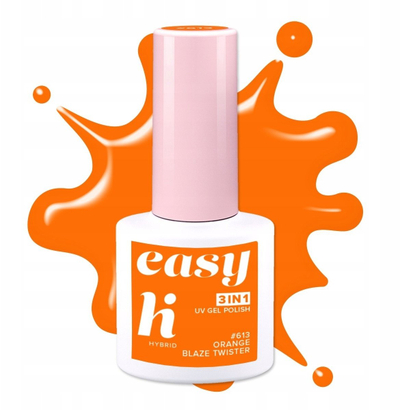 Manikyr xheli Hi Hybrid Easy 3in1 613 Orange Blaze Twister, gjysmë i përhershëm, portokalli i ndezur
