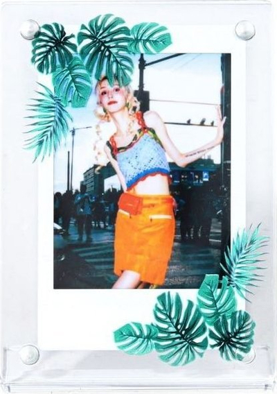 Kornizë LoveInstant Standing Frame Green Leaves, për foto Instax Mini, plastike transparente, me gjethe jeshile