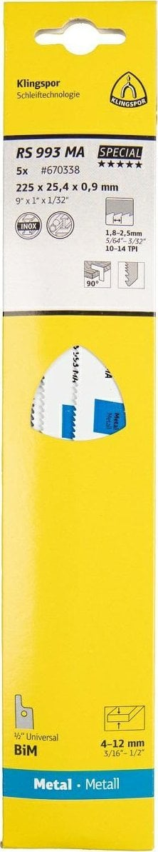 Fletë sharrë reciproke Klingspor RS 993 MA, 225mm, bi-metal për metal