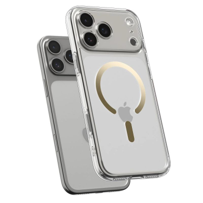Këllëf telefoni Spigen Ultra Hybrid MagSafe për iPhone 17 Pro Max, me magnet MagSafe, transparent me të artë