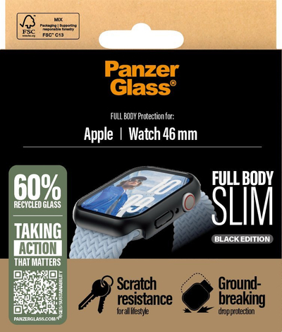 Mbrojtëse ekrani PanzerGlass Snappie Full Body Slim për Apple Watch 45mm, e zezë