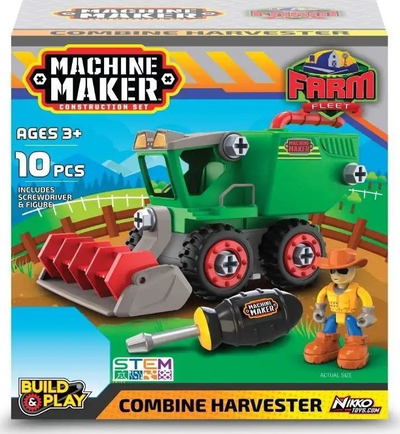 Lodër ndërtimi Nikko Machine Maker Tractor, set me 10 pjesë, me kaçavidë dhe figurë, shumëngjyrëshe