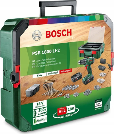 Berbil me bateri Bosch PSR 1800 LI-2, 18V, 1.5Ah, jeshil