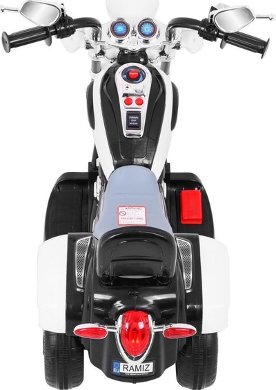 Motoçikletë elektrike për fëmijë Ramiz Chopper Night Bike, 6V, 4 km/h, e bardhë
