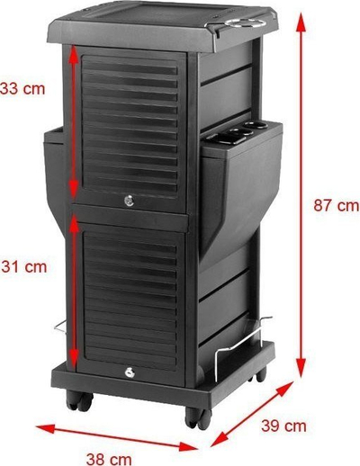 Karrocë frizeri Activeshop Gabbiano 100C, 4 sirtarë, me rrota, e zezë