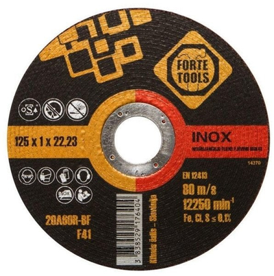 Disk prerës Forte Tools Inox, 125x1.0x22.23 mm, për metal, i zi