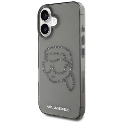 Калуп за телефон Карл Лагерфелд IML Rhinestones Karl Head, за iPhone 16 6.1", проѕирен, црн