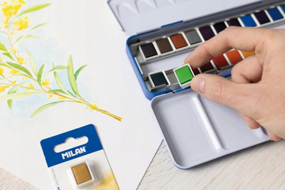Ngjyra uji në pjatëza Kreul Watercolors In Pans, set me 12 copa, kuti metalike, shumëngjyrëshe