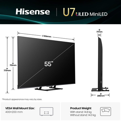 TV Hisense 55U7Q, 55", 4K Mini LED, i zi
