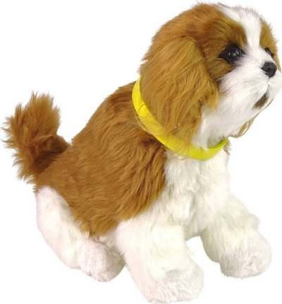 Qen lodër interaktiv LeanToys Puppy Cavalier, pelush që leh e lëviz, i bardhë me kafe