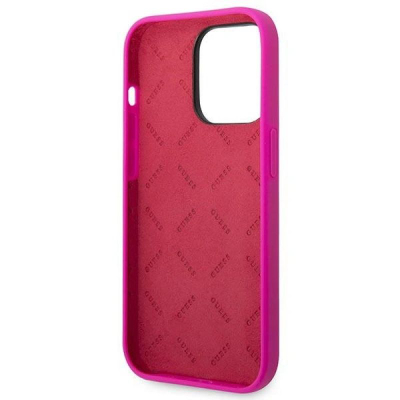 Kapak telefoni Guess për iPhone 14 Pro Max, silikon, logo metal, fuksia