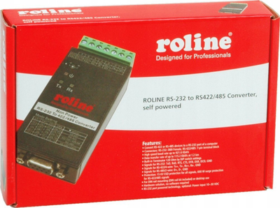 Konvertues serial ROLINE 12.02.1008, RS232 në RS422 RS485, për në shinë DIN, i zi