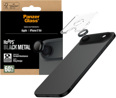 Mbrojtëse kamere PanzerGlass Hoops, për iPhone Air, xham i fortë (i temperuar), unazë metalike, e zezë