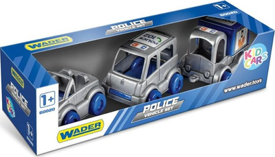 Set lodrash Wader KidCars Police, 3 makina, plastike, gri blu