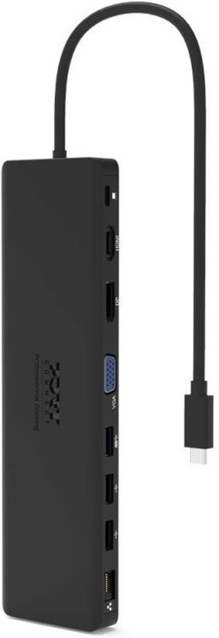 Docking station PORT CONNECT 11në1, 1x4K, RJ45, HDMI, Display Port, VGA, USB-C 100W, 4xUSB-A, micro / SD, i zi