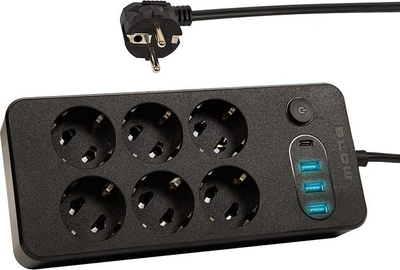 Zgjatues energjie Blow PS-630, 6 presa, 3x USB 1x USB C, 3 m, i zi