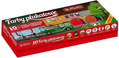 Bojë plakatimi Herlitz School Poster Paints Premium, set me 10 ngjyra, 20 ml, shumëngjyrëshe
