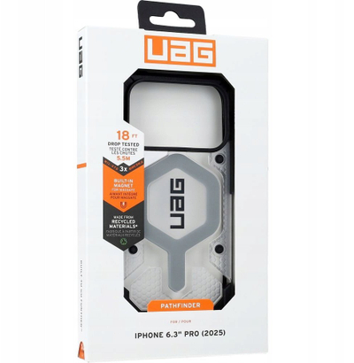 Këllëf telefoni UAG Pathfinder MagSafe për iPhone 17 Pro, transparent, argjendtë e zezë