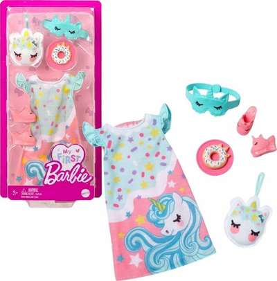 Set rrobash për kukull Barbie My First Fashion Pack, pizhamë me njëbrirësh, gjëra gjumi, shumëngjyrësh