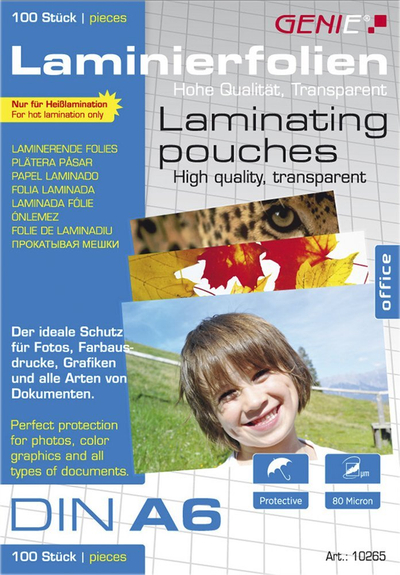 Fletë laminimi Genie 10265, A6, 80 mikron, transparente