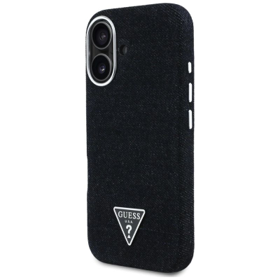 Маска за телефон Guess Denim Triangle Logo MagSafe за iPhone 16 6.1", тексас, црна