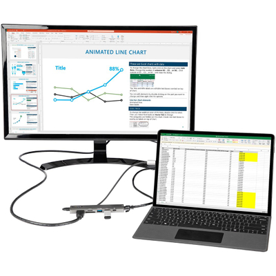 USB-C адаптер StarTech повеќепортен, HDMI 4K 60Hz, гигабитен интернет, сив