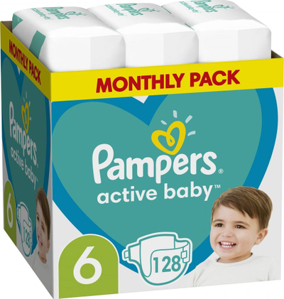 Pelen Pampers Active Baby nr. 6, 13-18 kg, 128 copë
