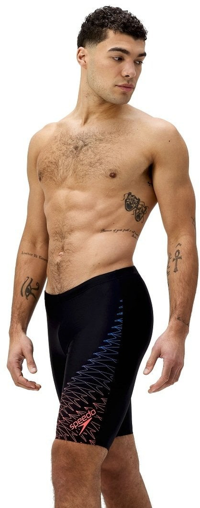 Pantallona noti meshkuj Speedo Medley Logo Jammer, rezistent ndaj klorit, EnduraFlex, të zezë portokalli