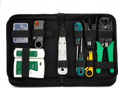 Set veglash rrjeti Master NSHL468, 19‑me‑1, tester RJ45 RJ11, çantë për ta çuar me vete, jeshile