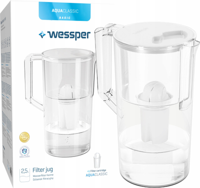 Shishe filtruese uji Wessper AquaClassic Basic 2.5L, plastike, e bardhë