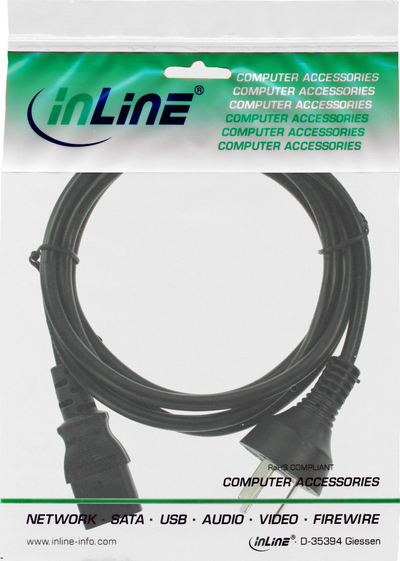 Kabllo rryme InLine Power Cable, 5m, prizë kineze në IEC C13, i zi