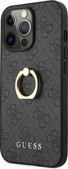 Mbrojtëse telefoni Guess Logo me unazë në pjesë të pasme, për iPhone 13 Pro, gri e errët