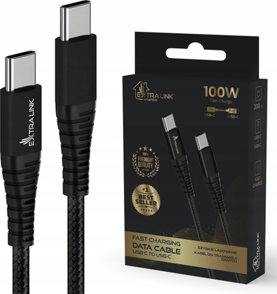 Kabllo USB ExtraLink USB C në USB C, 2 m, 100W, e zezë