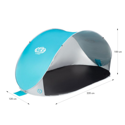 Çadër plazhi NILS CAMP NC3174, që çohet vetë, me mbrojtje UV, turquoise me gri