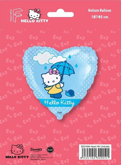 Balon folje Hello Kitty Umbrella, zemër, 45cm, blu