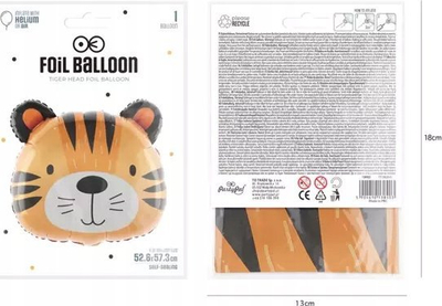 Balonë folje Tiger, 52x57cm, shumëngjyrëshe