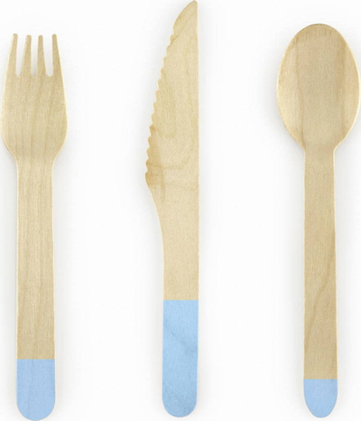 Set takëmesh druri Wooden Cutlery Blue, 16cm, 18 copë, blu