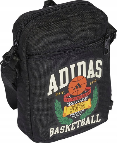 Çantë krahu Adidas Basketball Hoops Cross Body, me xhep me zinxhir, me rrip që shtyhet e shkurtohet, e zezë