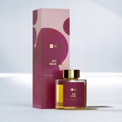 Difuzer aromash Hiskin Home Rose Vanilla, 100 ml, me shkopinj, ngjyrë e artë
