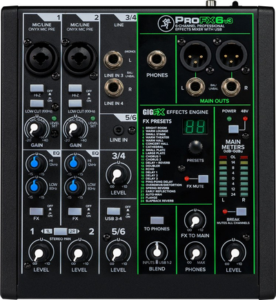 Mikser audio Mackie ProFX6 v3, 6 kanale, USB, i zi
