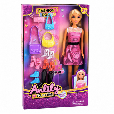 Kukull LeanToys Anlily Fashion Doll, 30cm, me aksesorë, fustan rozë