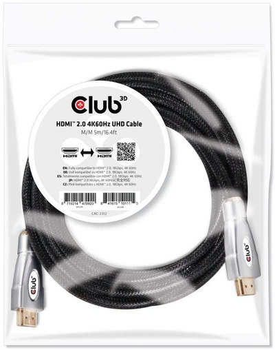 Kабел HDMI Club3D Premium, 5m, 4K 60Hz HDR, црн