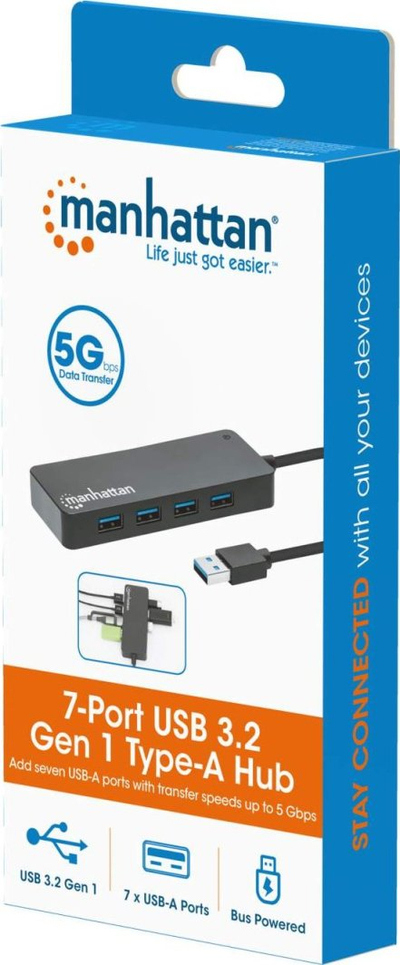 Hub USB Manhattan 7 porta, USB 3.2 Gen 1, 5 Gbps, i zi