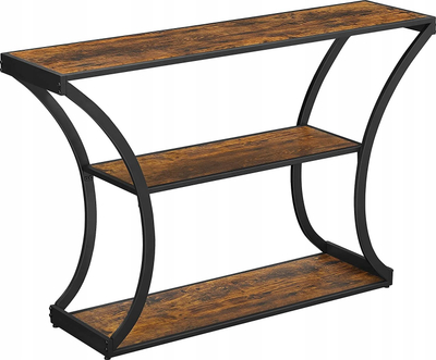 Tavolinë konzolë Rustic Wood, 3 kate, skelet metalik, e zezë