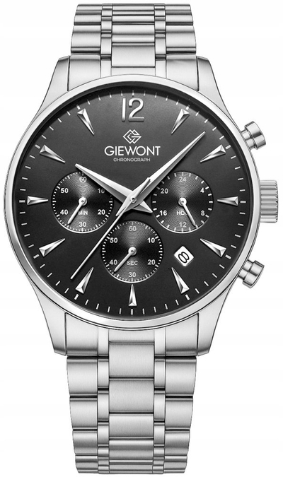Orë burrash Giewont GW6310-B2, kronograf, xham safiri, argjend me të zezë