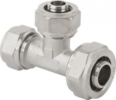 Tee reduktuese Hydroland PEX TR 20x16x20, kompresion PEX AL PEX, bronz i nikluar