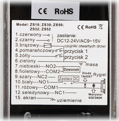 Kod-katëz dhe lexues karte Vidos ZS52, RF ID, IP65, gri