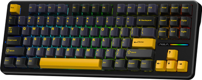 Tastierë mekanike Aula F87, TKL, RGB, pa kabllo, GrayWood V3, portokalli