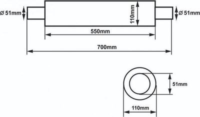 Marmitë qendrore sportive SLIDE RS, 51mm, 550mm, çelik inox